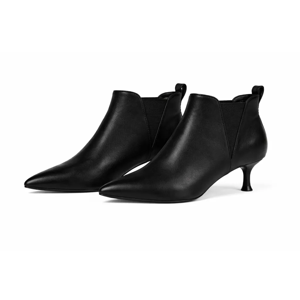 Women's Rachel Zoe Black Pointed Toe Kitten Heel Ankle Boots 6.5 Shiny Matte - Image 3