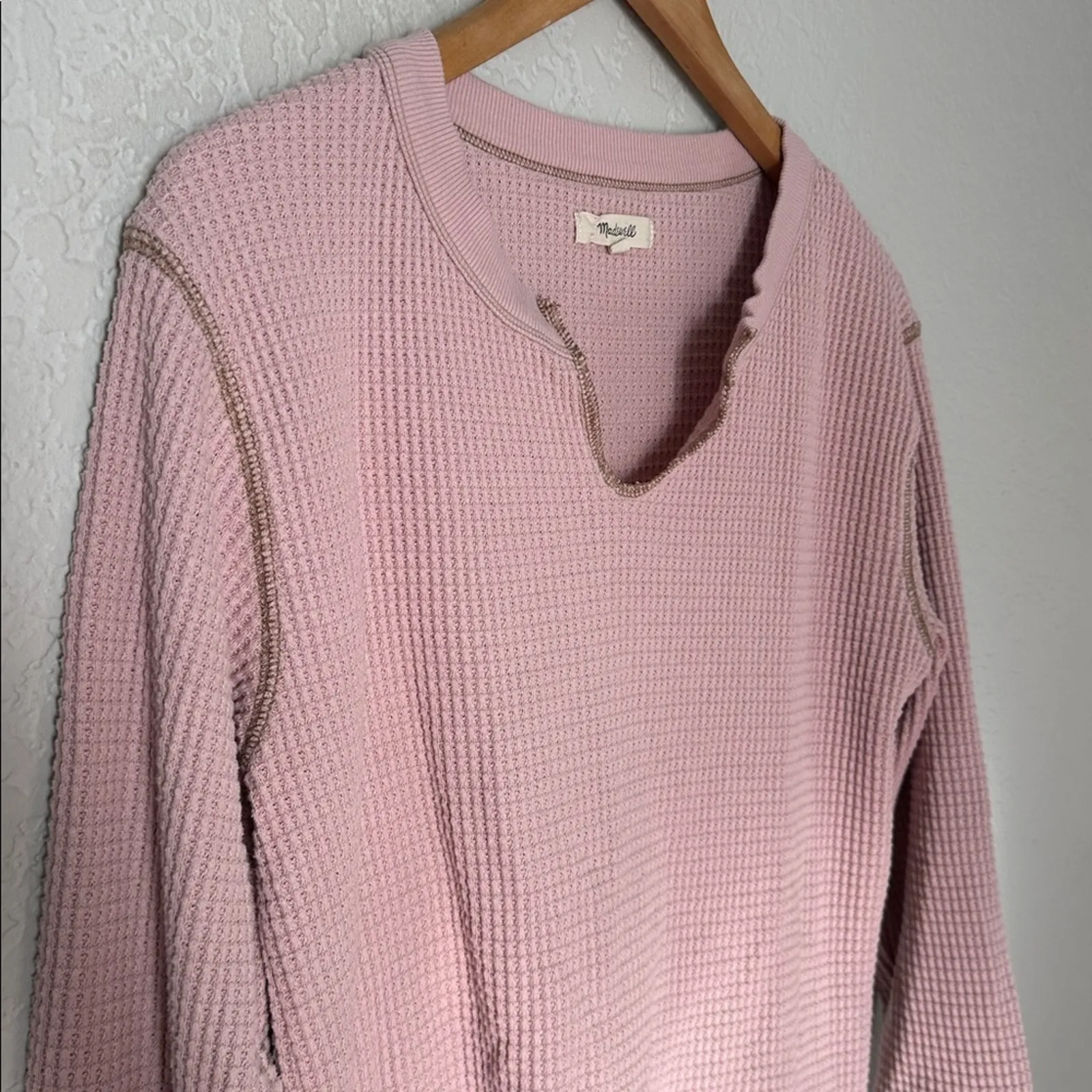 Madewell Mauve Pink Waffle Knit Thermal Tee Crop Shirt Small Fall Long Sleeve - Image 3