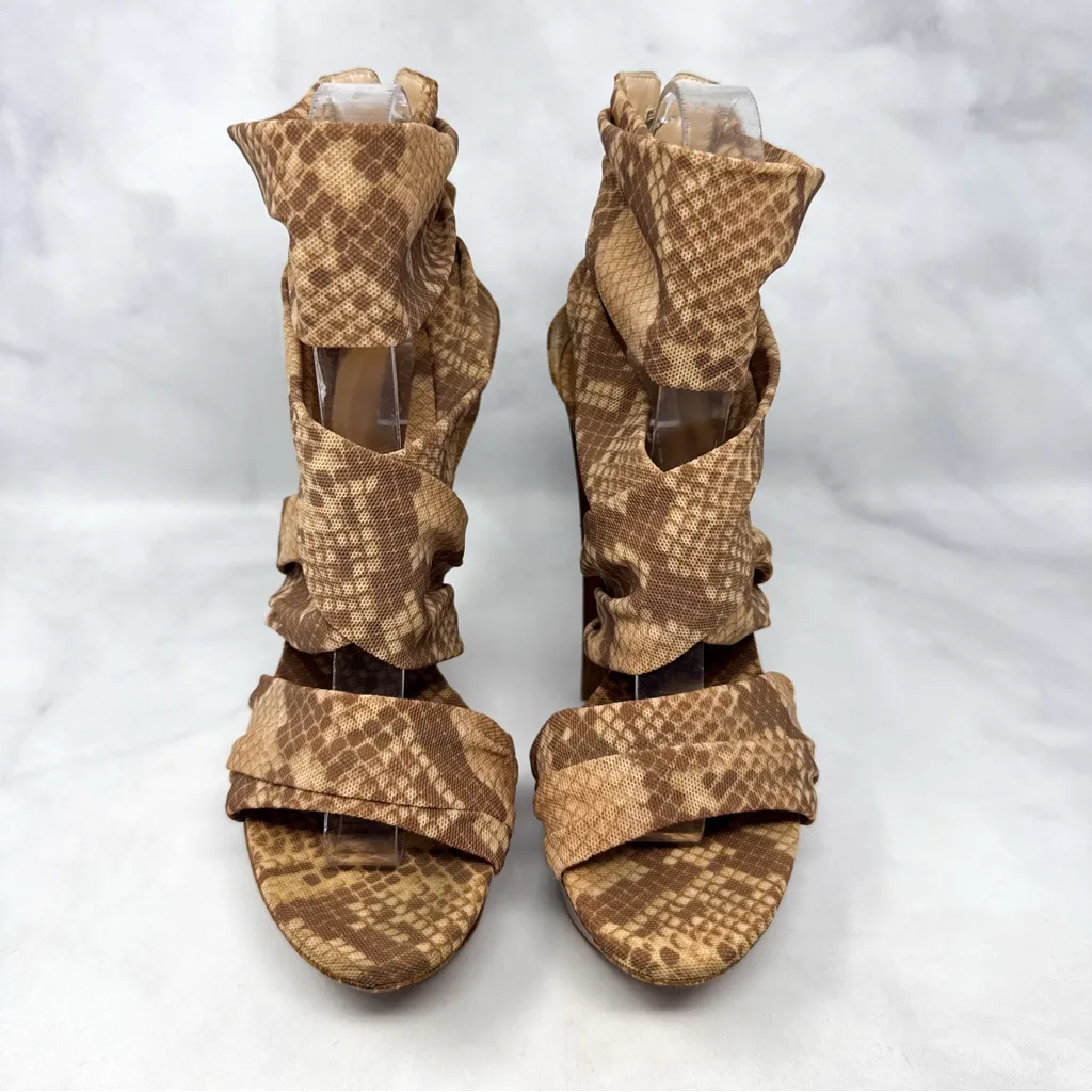 CASADEI Mesh Snakeskin Strappy Bandage Wrap Chunky Platform Block Heel Sandals - Image 5