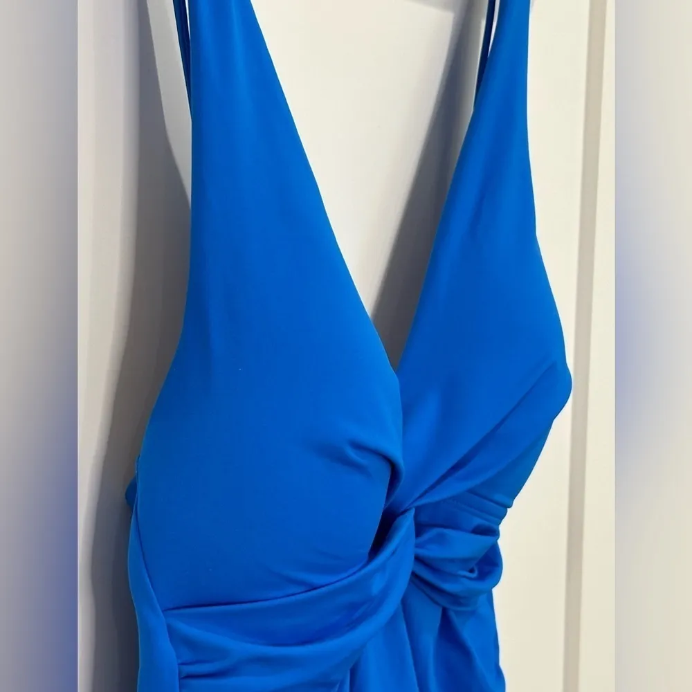 La Blanca Island Goddess Tankini Top Over-the-Shoulder Twist Capri Blue Size 8 - Image 6