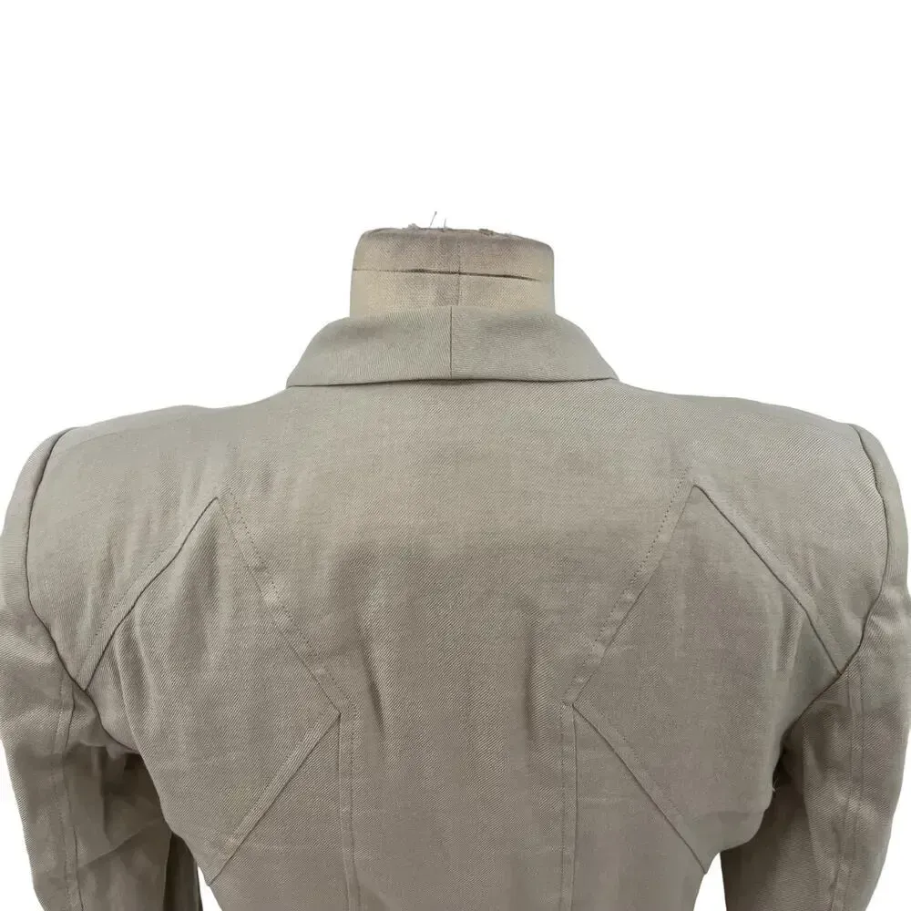 Helmut Lang Cropped Blazer Jacket in Aritfact Linen Blend Beige Size 2 - Image 11