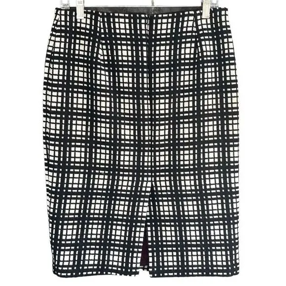 SK1 Plaid Caged Print‎ Tweed Wool Blend Pencil Skirt Size 4 Sm - Image 2