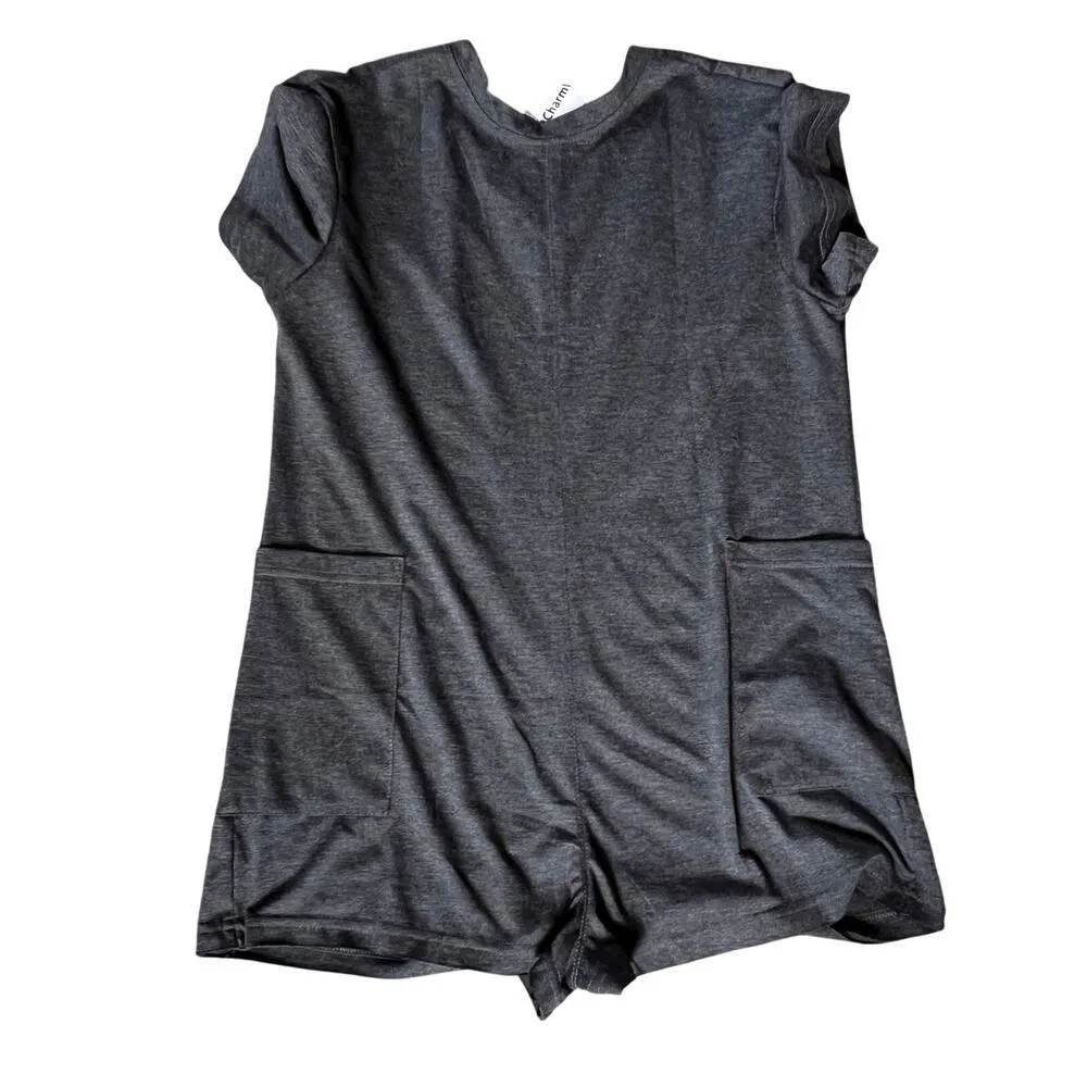 Romper by CharmWM. Gray with Side Pockets. No Size on Product. Measurements inc - Image 2