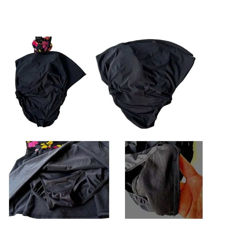 VTG Amoena Swimdress Sz 18 Swimsuit Floral Black One Piece Cup Insert Wa… - Image 8