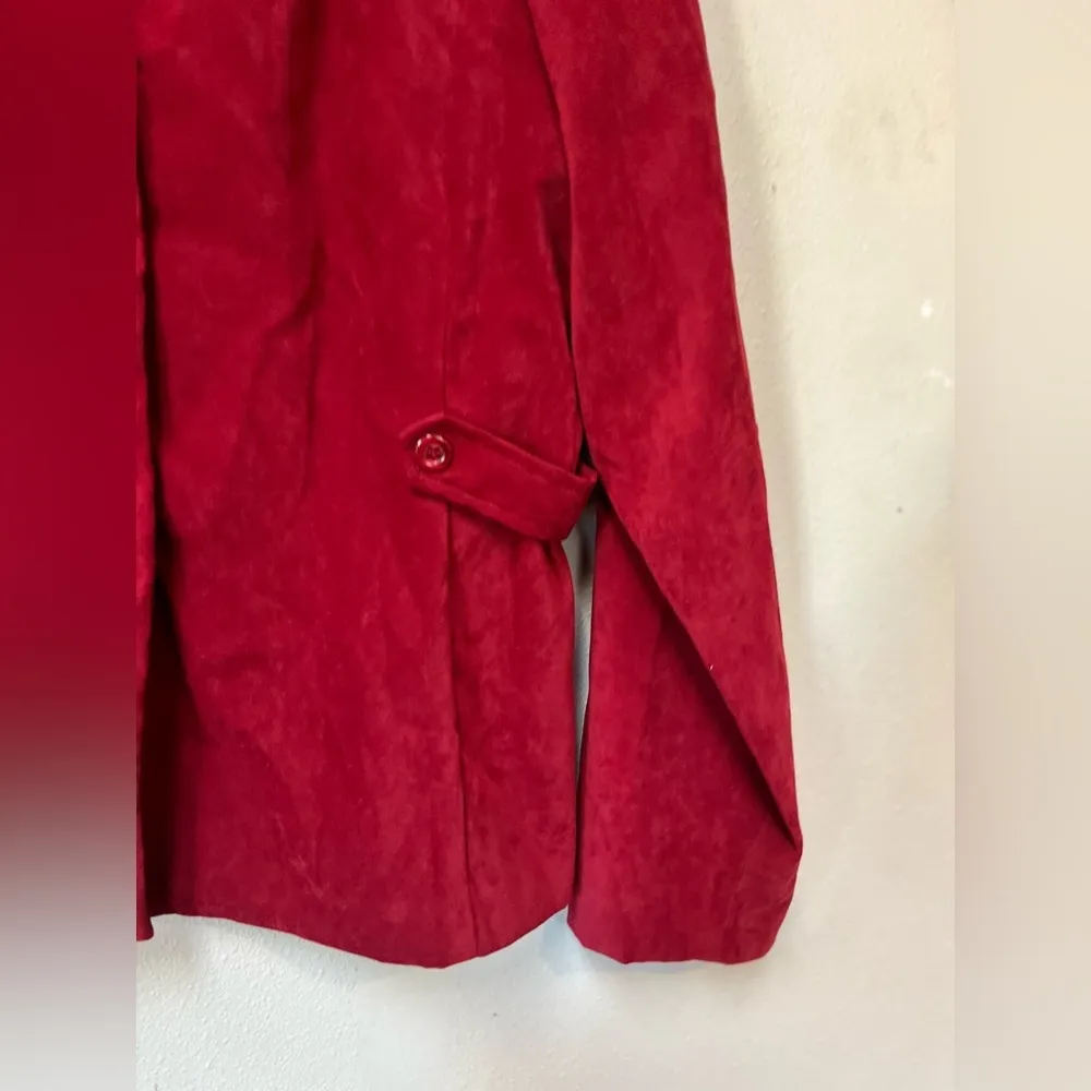 Vintage Red Suede Blazer Jacket Size 12 | Cinch Waist | Retro Holiday Party - Image 5