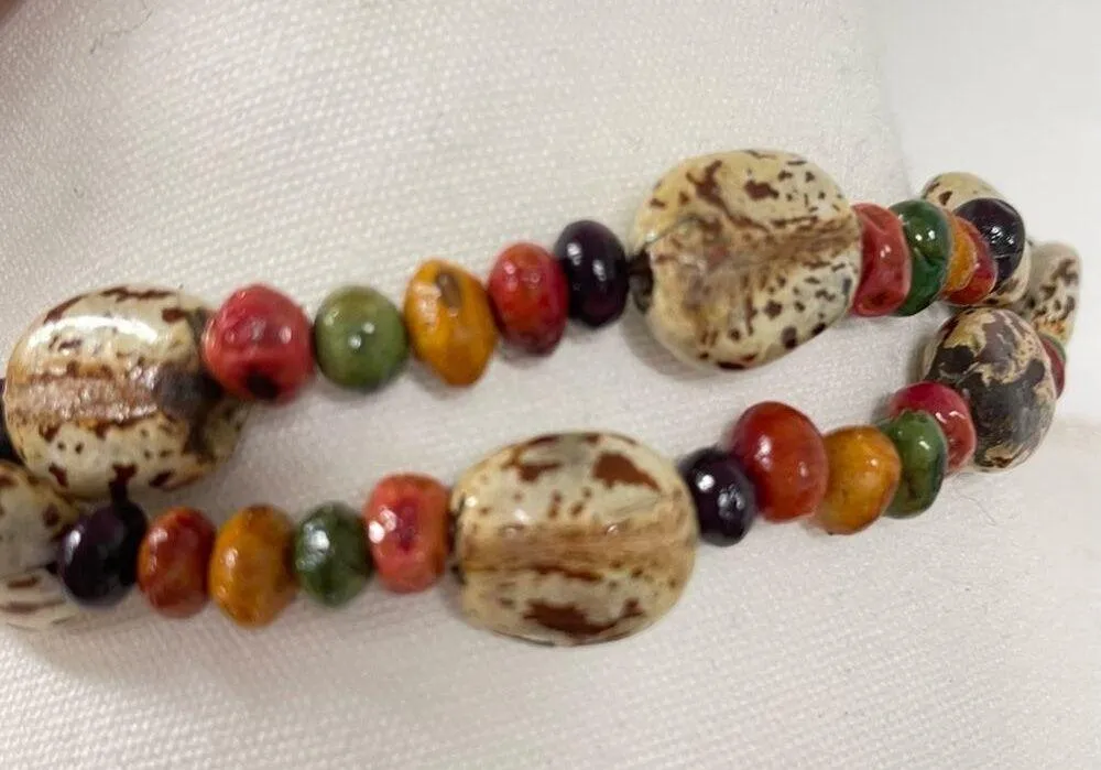 Plastic Bead Multicolor Long Strand Boho Necklace Brown - Image 7