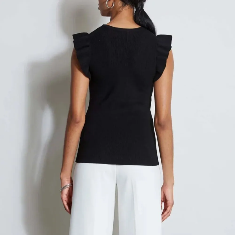 T Tahari Flutter Sleeve Sweater Knit Top Blue L - Image 12