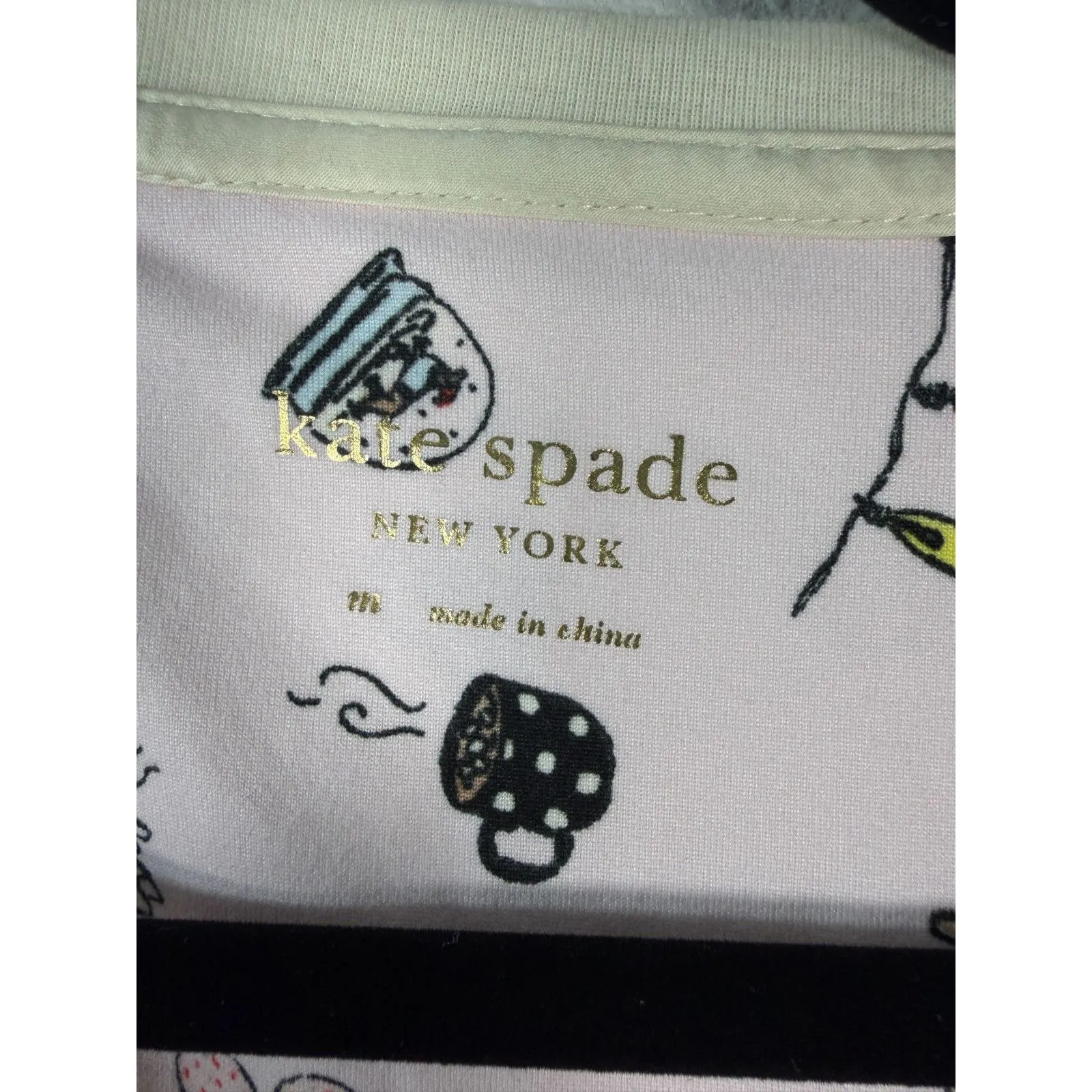 Kate Spade Holiday Christmas Dog Dachshund Henley Pink Long Sleeve Blouse Medium - Image 2