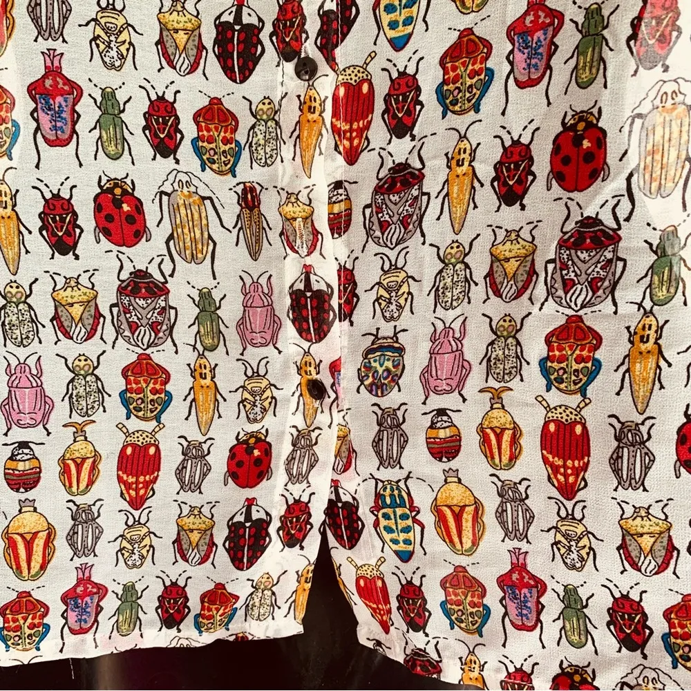 ZARA BUG PRINT Silk Blouse Sz: S Pink - Image 2