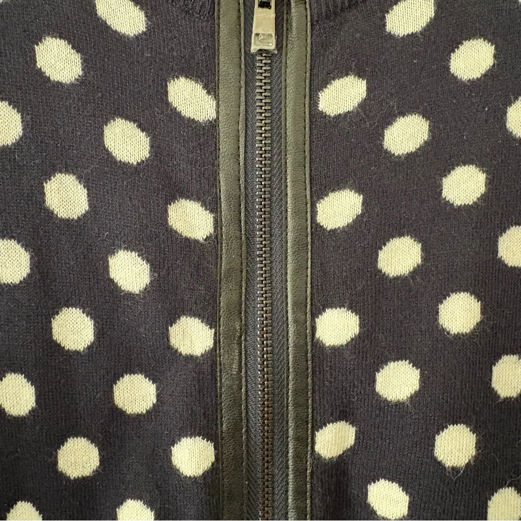 Ann Taylor Polka Dot Zip Cardigan Viscose Cashmere Blend Navy White Size M - Image 6