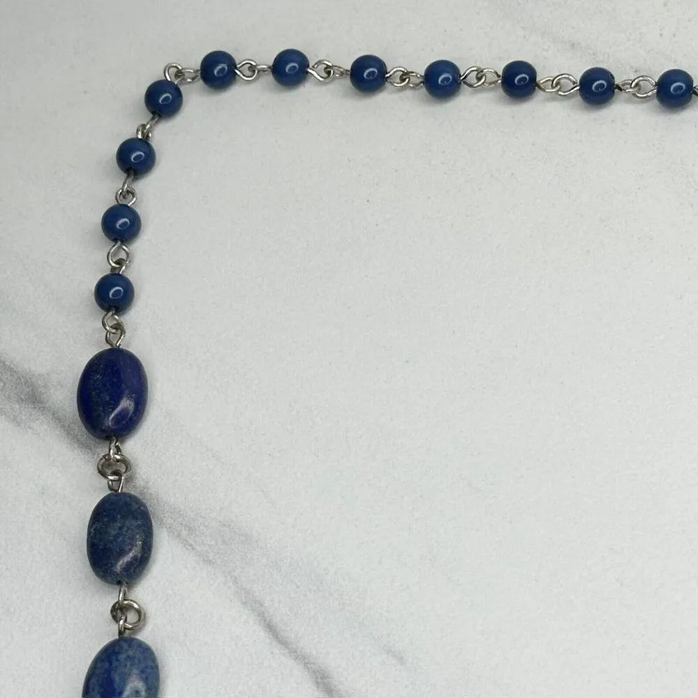 Chicos Blue Beaded Silver Tone Long Necklace 43" ✨ - Image 2