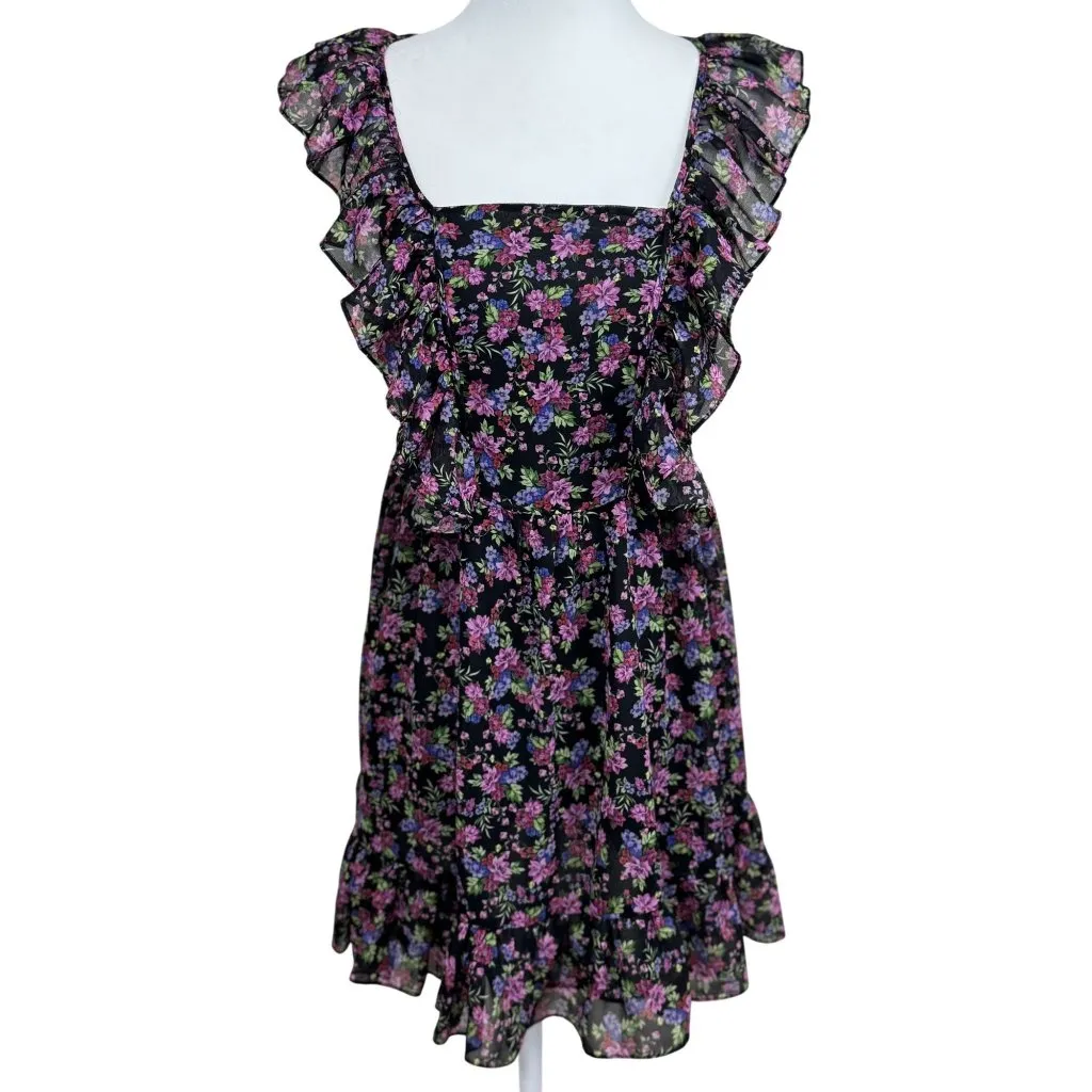 NWOT Zara Size M Women's Black Floral Ruffle Mini Dress With Tie Back Sleeveless - Image 4
