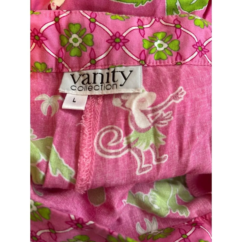 Women's Vanity Collection Pant Monkey Palm Tree Pink Green FUN Cargo Beads Large - Image 11