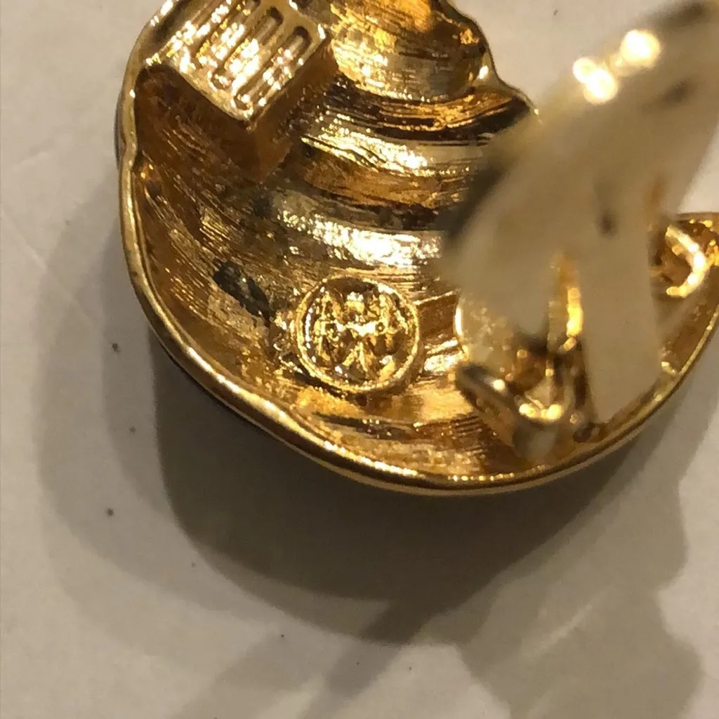 Angel Brand Vintage Black Enamel and Gold Tone Rhinestone Earrings - Image 7