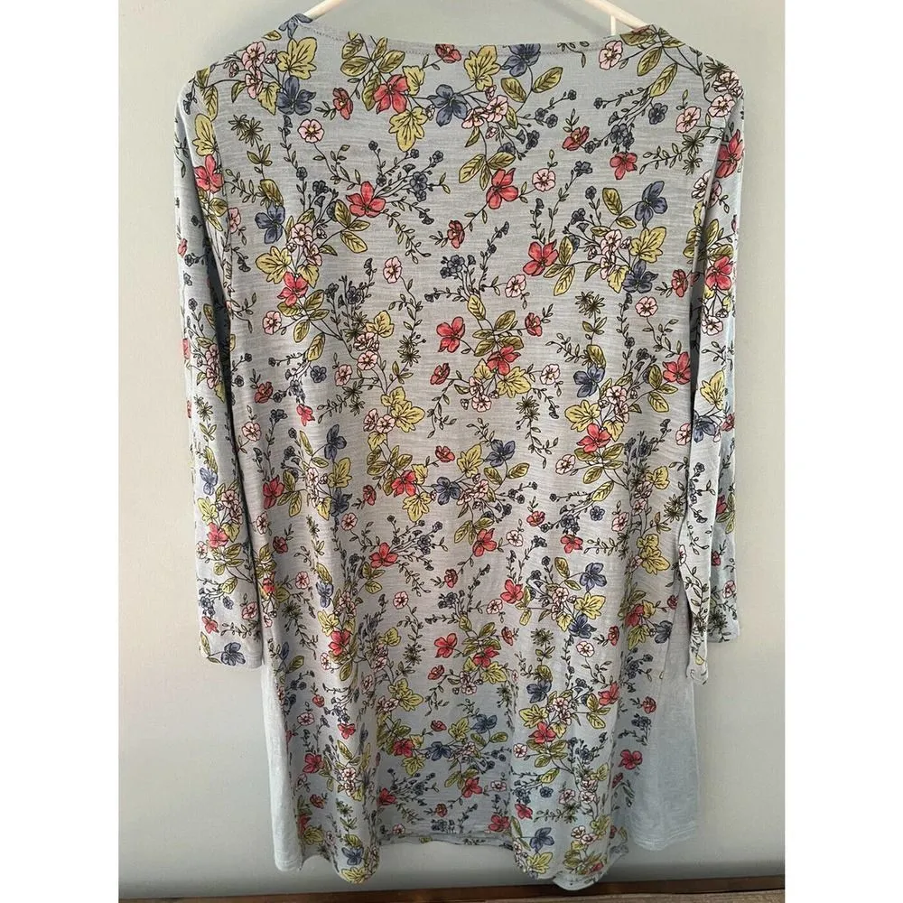 J.Jill Women's Floral Cotton T-Shirt Tunic Top 3/4 Sleeves Size Small Cottage - Image 2