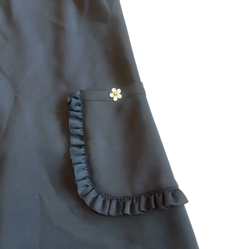 Betsey Johnson Black Shift Dress Daisy Buttons Mod Shift Fit Stretch Size 4 - Image 5