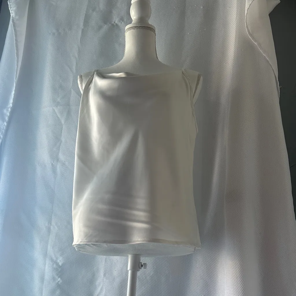 Elegant Cream Women's Cowl Neck Blouse White Size L - Image 8