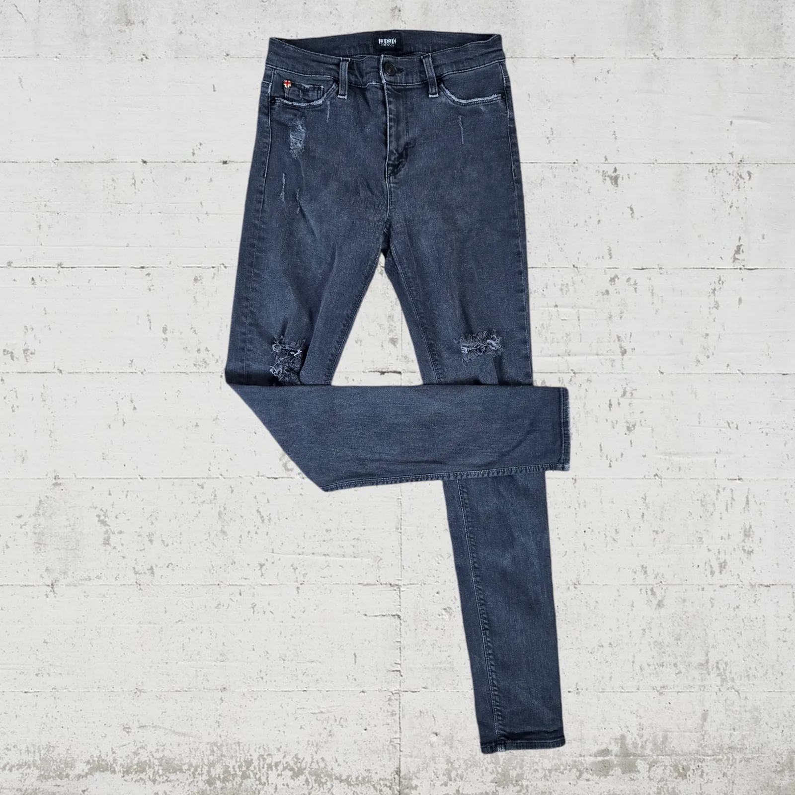 Hudson Nico Black Distressed Mid Rise Stretch Slim Super Skinny Jeans Size 28 - Image 11