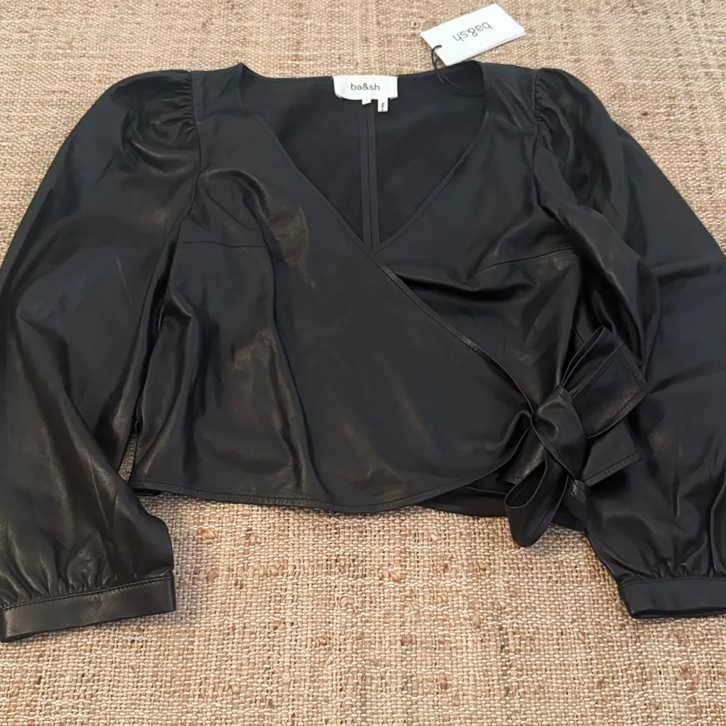 NEW Ba&sh Houston Leather Wrap Top - Black NWT Size S - Image 5