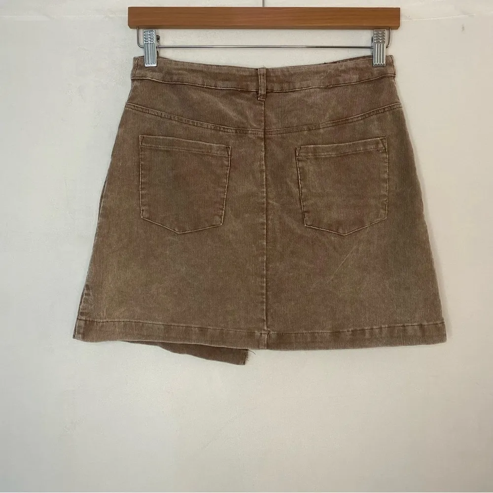 Sadie & Sage Mini Mocha Brown Corduroy Skirt Asymmetrical Hem Small - Image 4