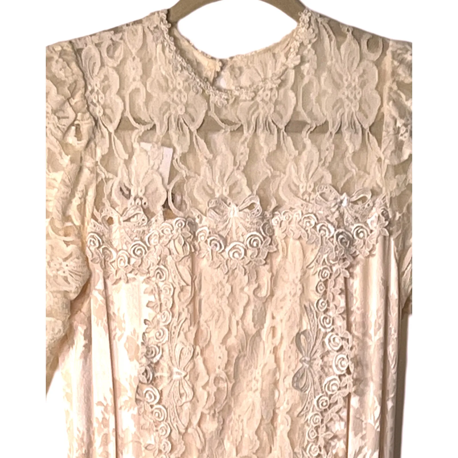Vintage JESSICA McCLINTOCK Dress Size 4 Pink Satin White Lace Long Sleeve RARE - Image 8