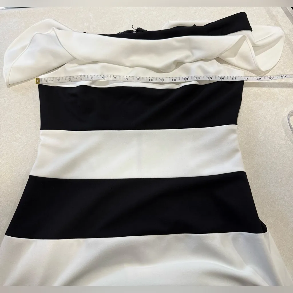 Adrianna Papell Women's Off shoulder Knit Crepe Colorblock Ruffle Dress Size 10 - Image 15