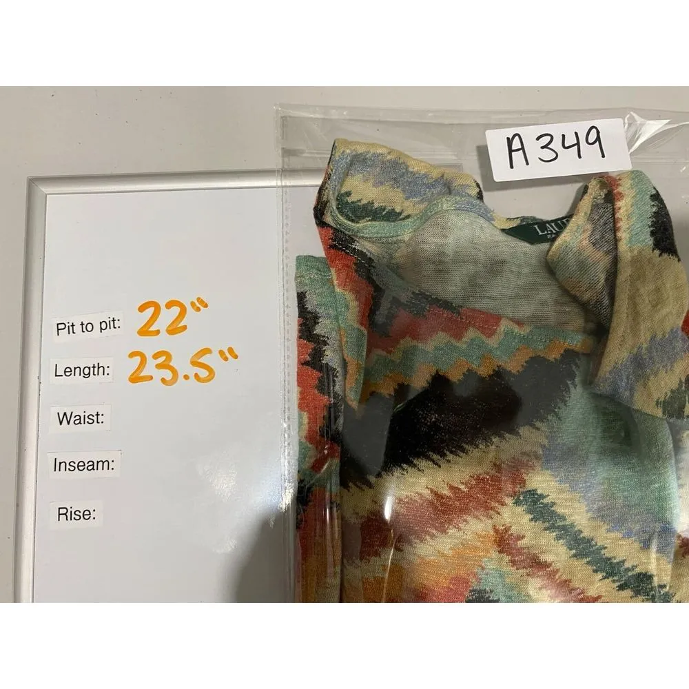 Lauren Ralph Lauren 100% Linen Artsy Womens L Top Southwestern Abstract Colorful - Image 6