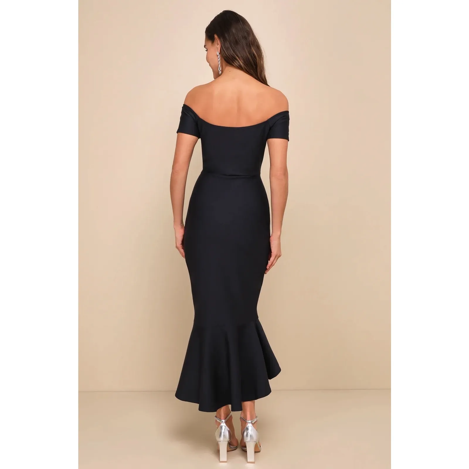 NWOT Lulus How Much I Care Black Off-the-Shoulder Midi Dress Prom Size M - Image 5