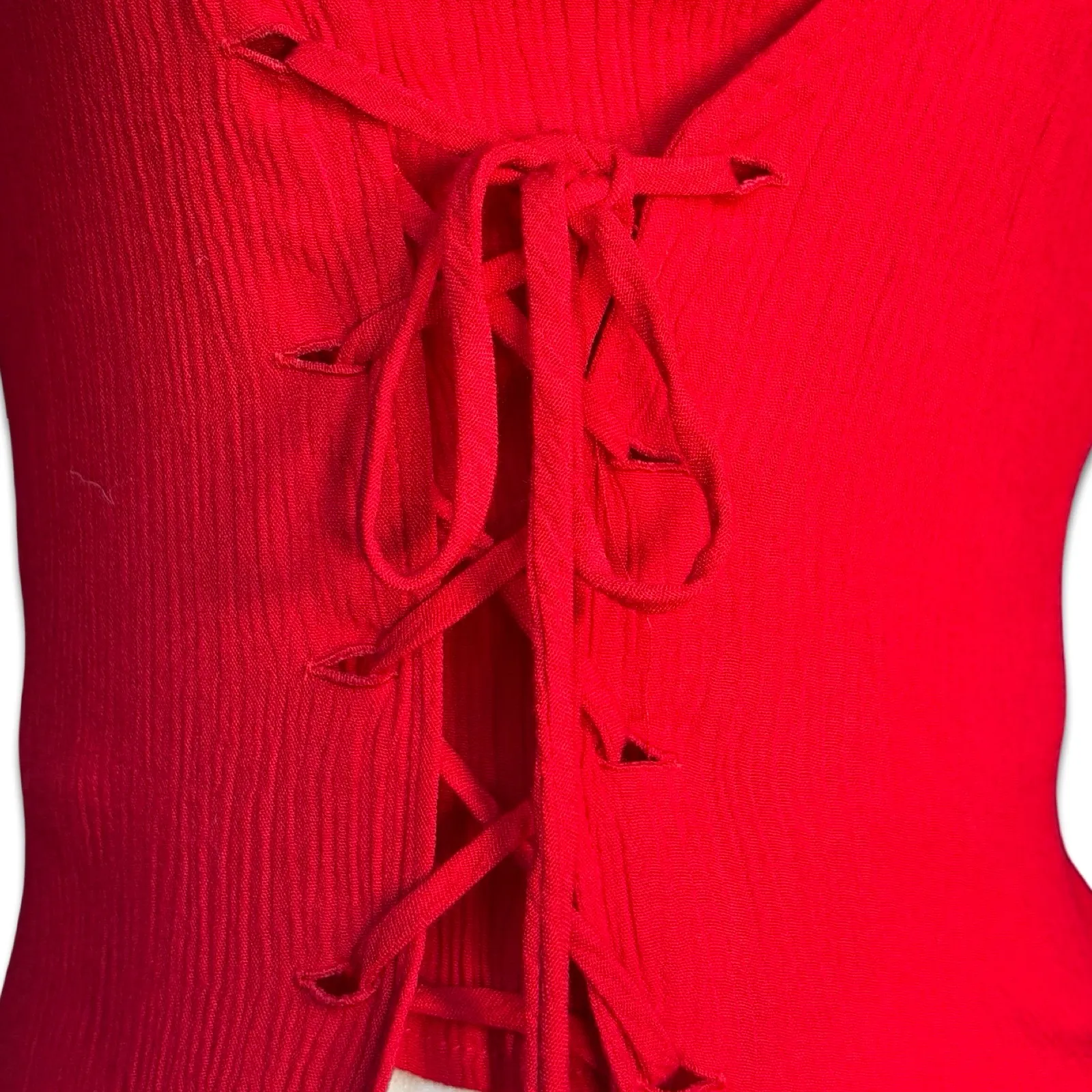 Vintage All That Jazz Red Tie Front Layered Jacket Duster 90s Romantic Eclectic Size 6 - Image 5