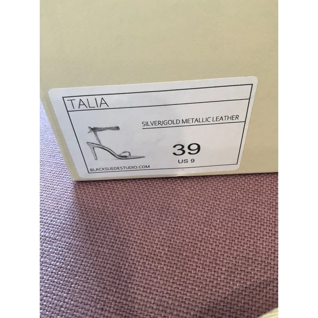Black Suede Studio Talia Heel Pointy Sandal in Silver Gold 39 New with Box Women Size 8 - Image 10