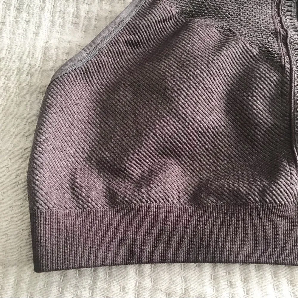 New NUX Racerback Sports Bra‎ High Neck Shredded Cutout Halter Black Gray Medium - Image 3