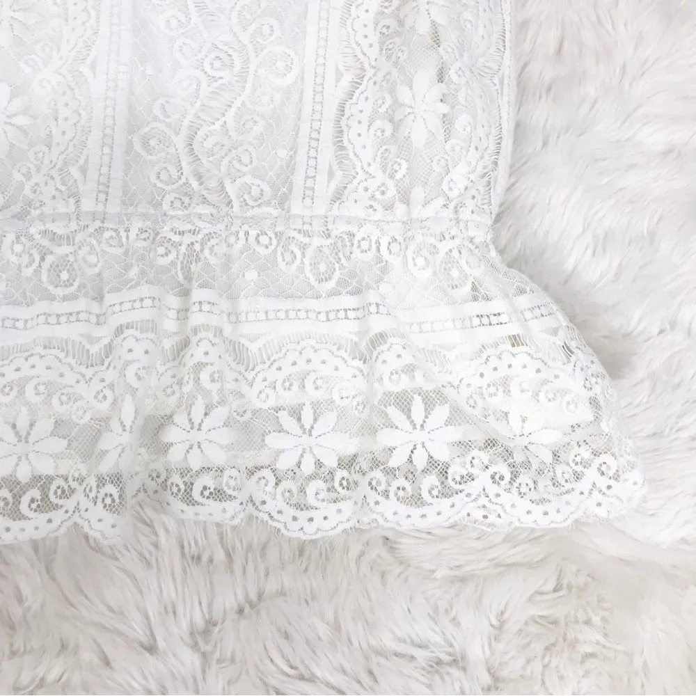 CHICOS Ivory White Lace V-Neck Peplum Hem Blouse Top 3/4 Sleeve Size‎ 2 Large 12 - Image 6