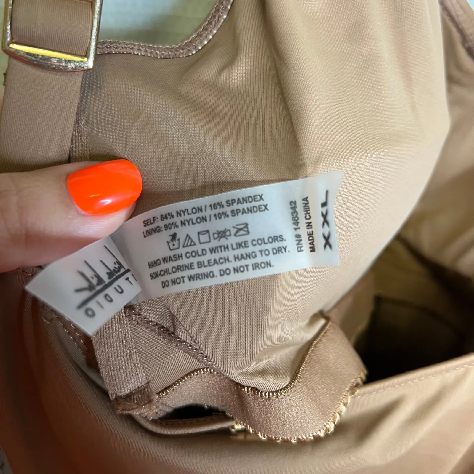 Nicole Miller Studio Toasted Coconut Deep V‎ Neck Belted One Piece Swimsuit XXL - Image 8