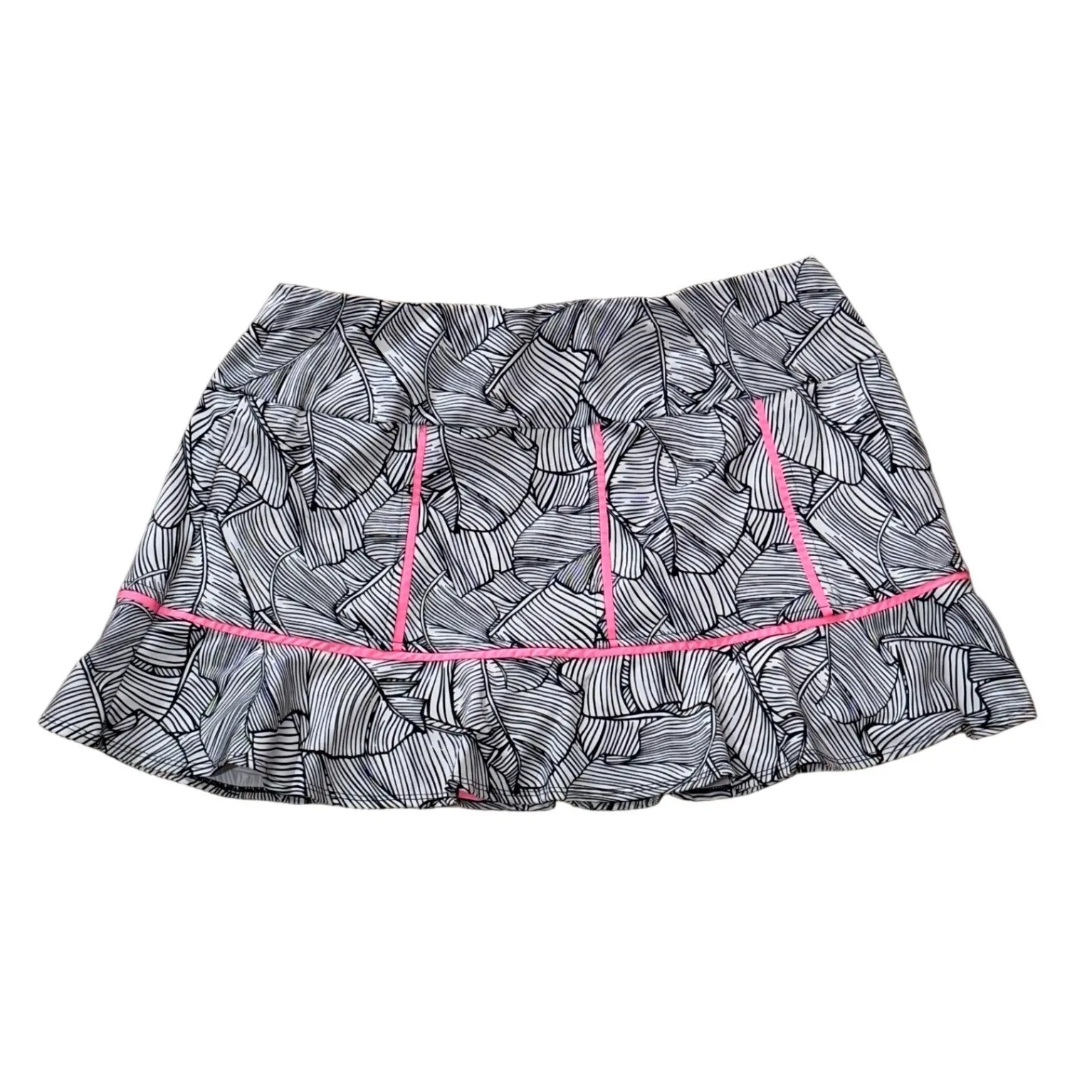 TAIL Women's Large Leaf Print Pink Trim Tennis Skirt Skort Pickleball Athletic White - Image 2