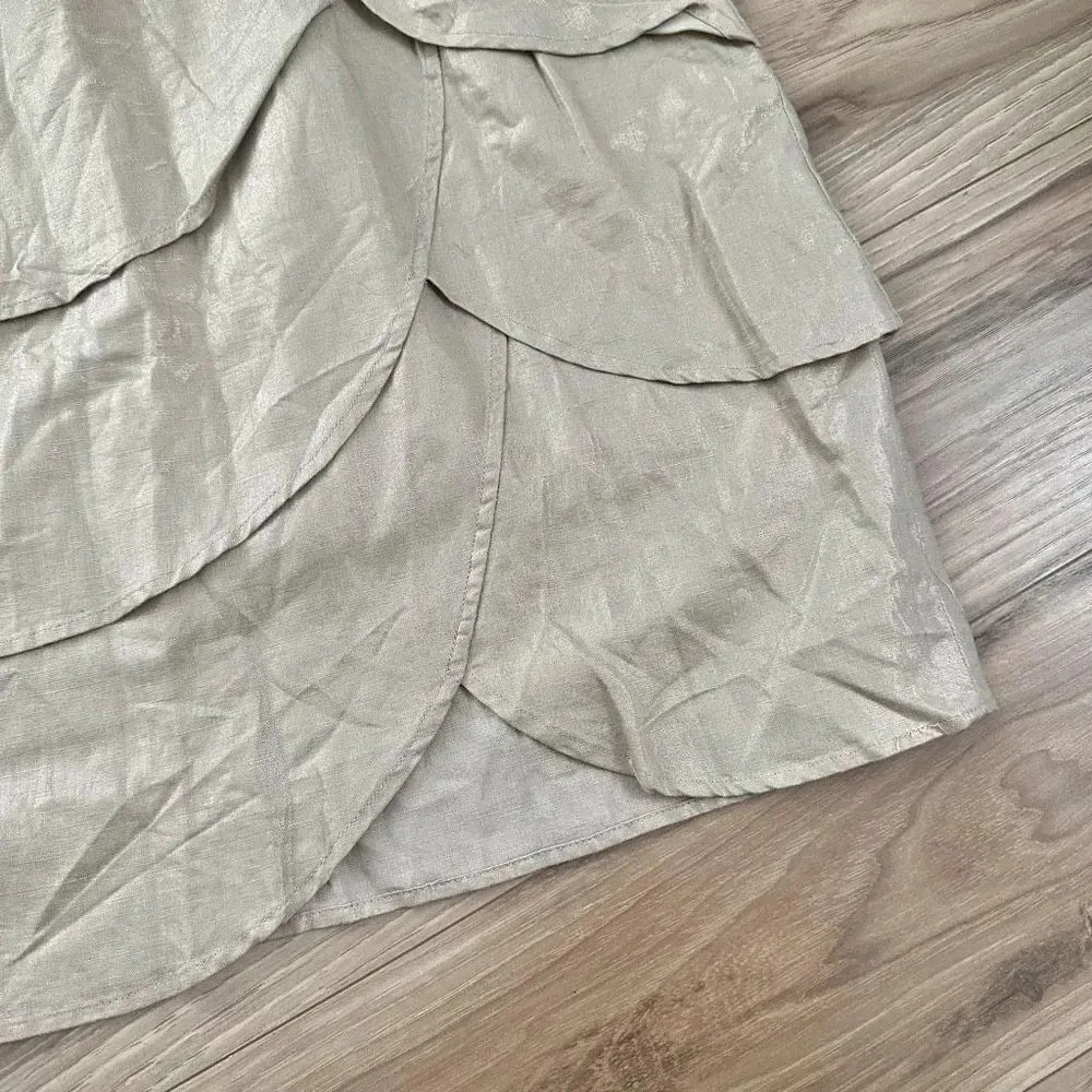 EDME & ESYLLTE x ANTHROPOLOGIE | NWT Linen Gilded Lily Skirt Beige Metallic | 14 - Image 3