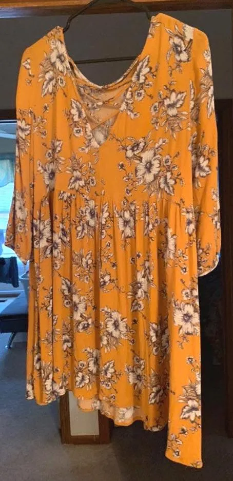 Yellow Floral Dress Gold Size L - Image 3