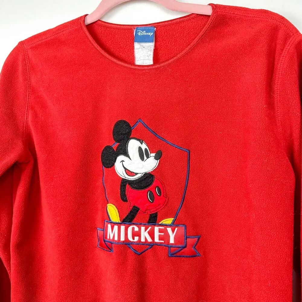 Vintage Disney Mickey Mouse Fleece Pullover Sweatshirt Red - Image 2