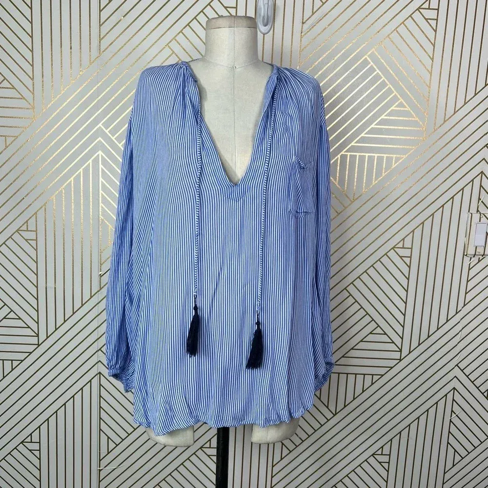 Faithfull the Brand Alice‎ Blue Stripe Tasseled Top Size US 6 - Image 3