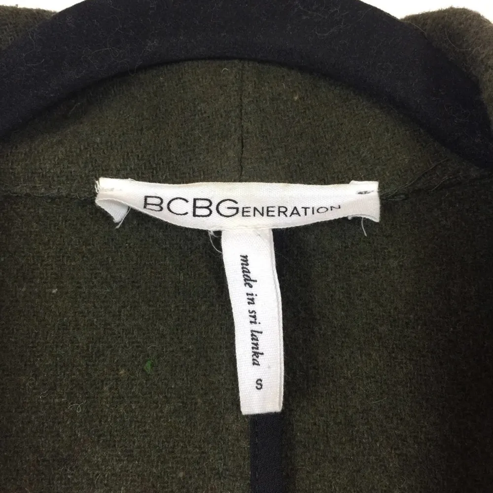 BCBGeneration Green Wool Long Open Front Military Duster Vest Size Small - Image 4