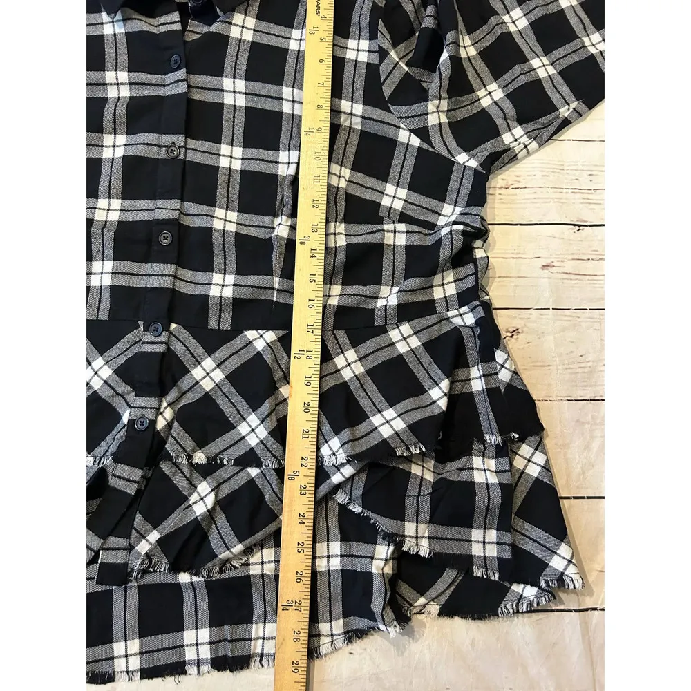 Joan Rivers Black White Plaid Button Up Size 22W Ruffle Flowy - Image 8