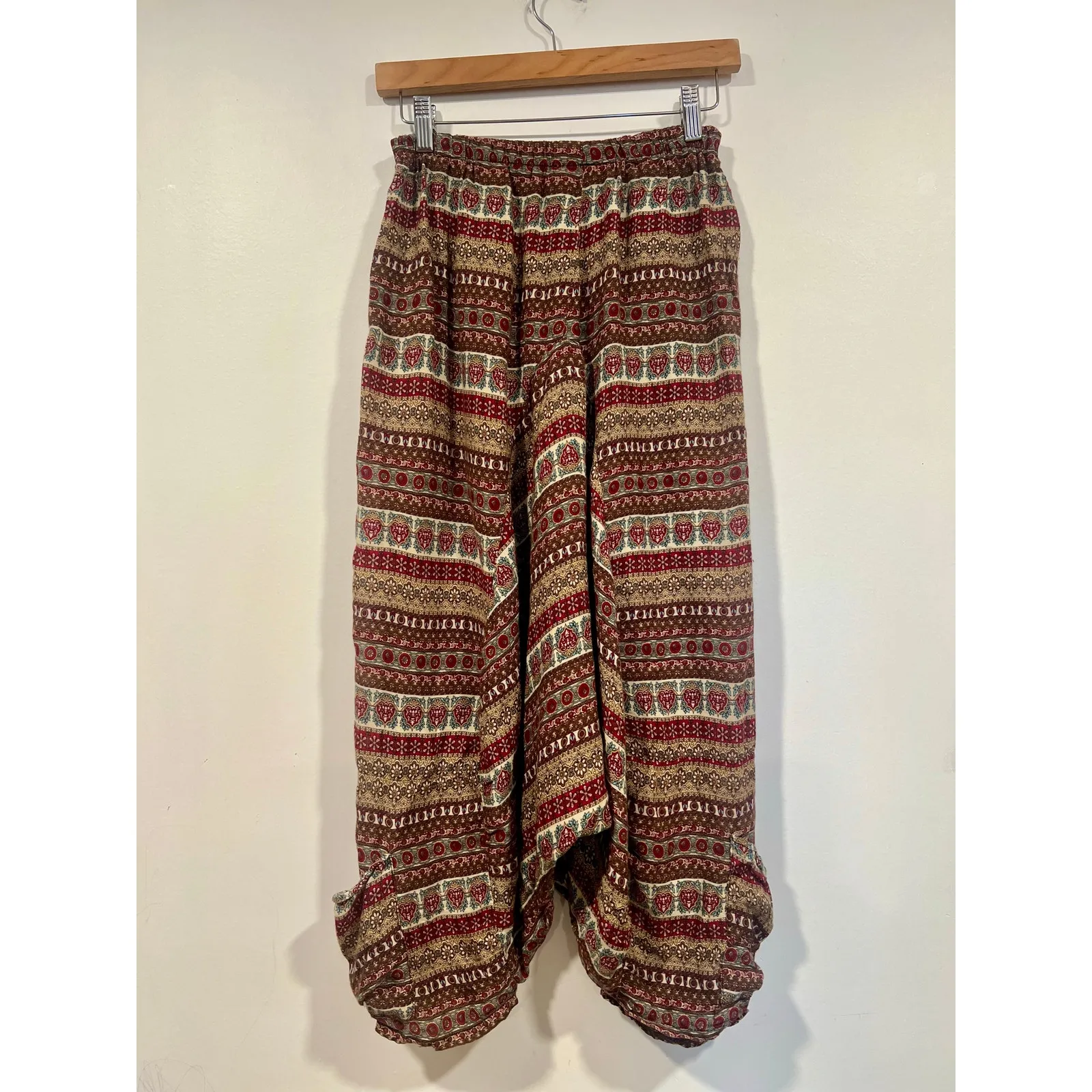 Women’s Boho Hippie Harem Cotton Cropped Pants Small Brown Tan - Image 2