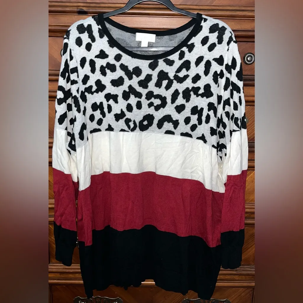 Belle by Kim Gravel Women’s Animal Color Block Sweater 28” P2P Black Size 3X - Image 2
