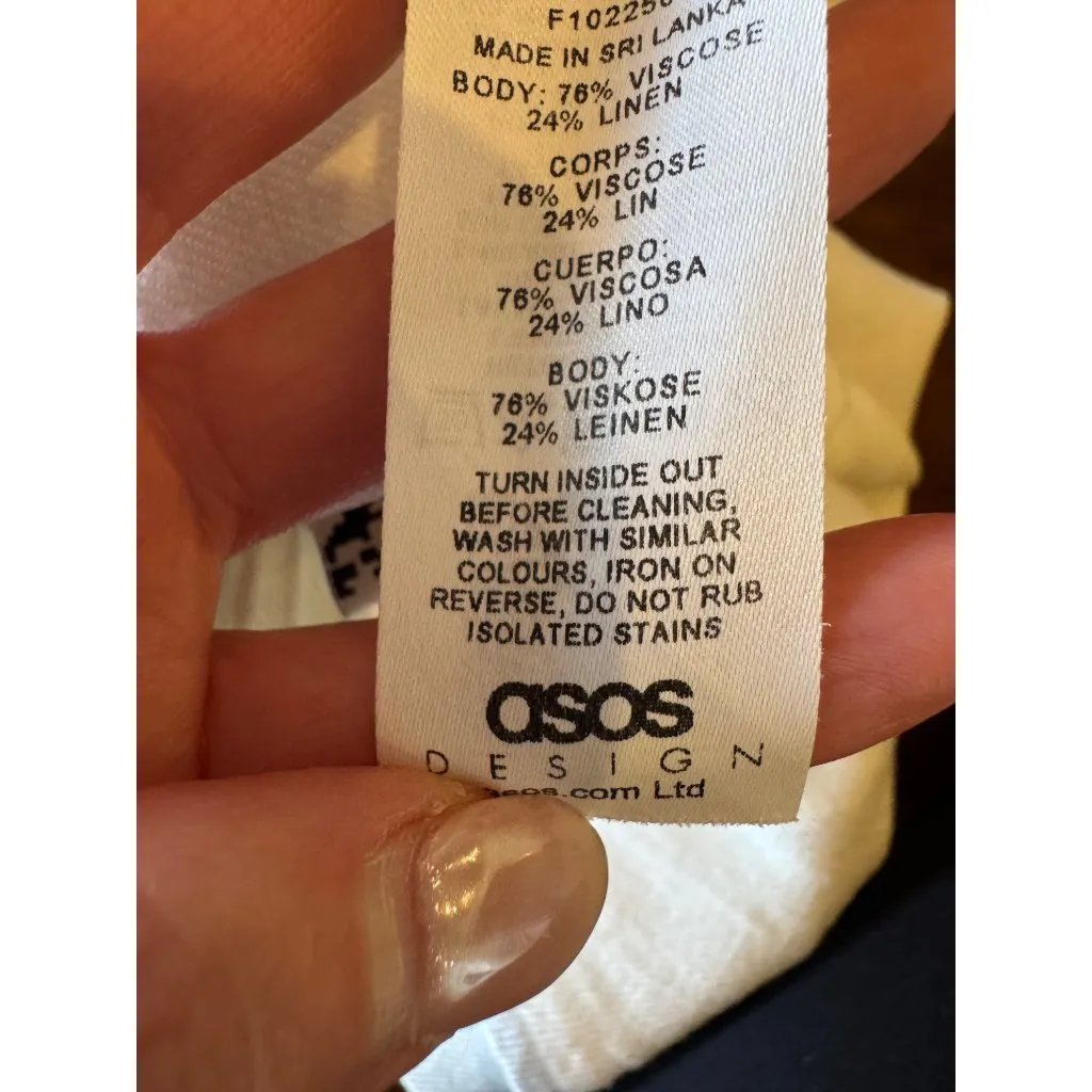 Asos Design Shorts Women 6 White Linen Blend Elastic Waist Ruffle Waist Preppy - Image 9