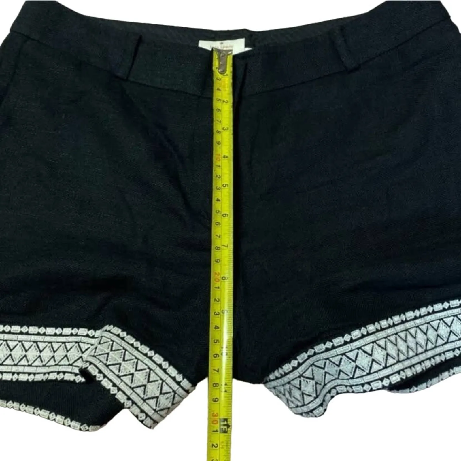 Kate Spade NY Black Linen White Geometric Embroidered Lining Shorts sz US 2 NEW - Image 10