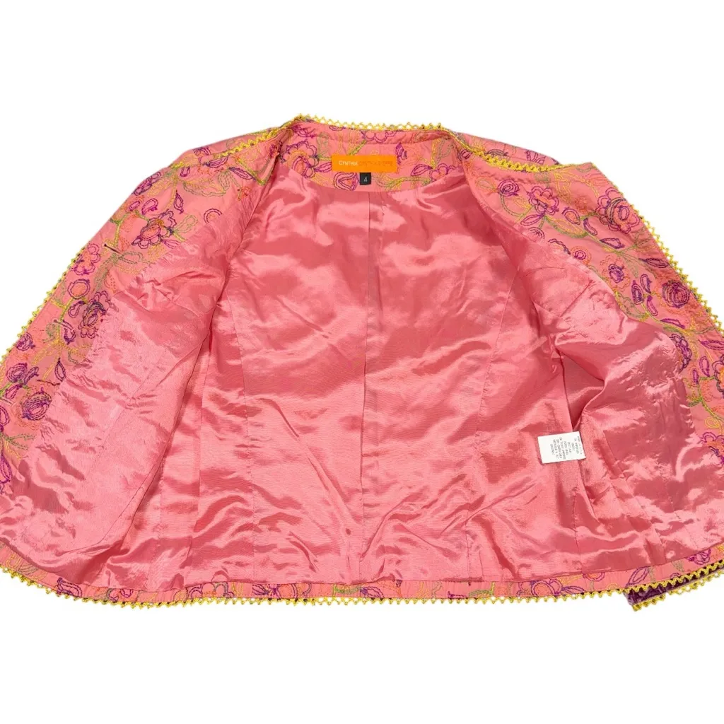 Cynthia Steffe Floral Embroidered Cropped Jacket 4 Velvet Trim Statement Blazer - Image 6