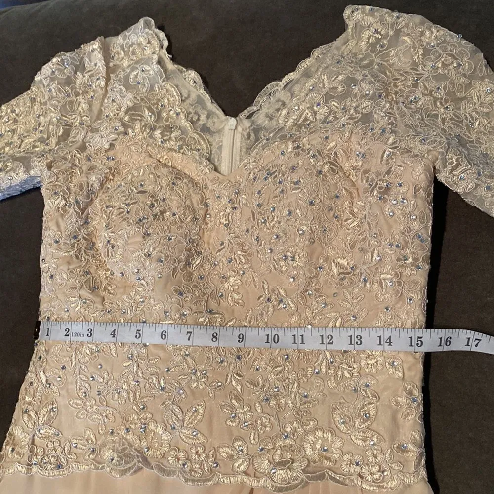 Women’s Full Length Chiffon Lace Appliqué Dress Mother of the Bride Bridesmaid Size M - Image 8