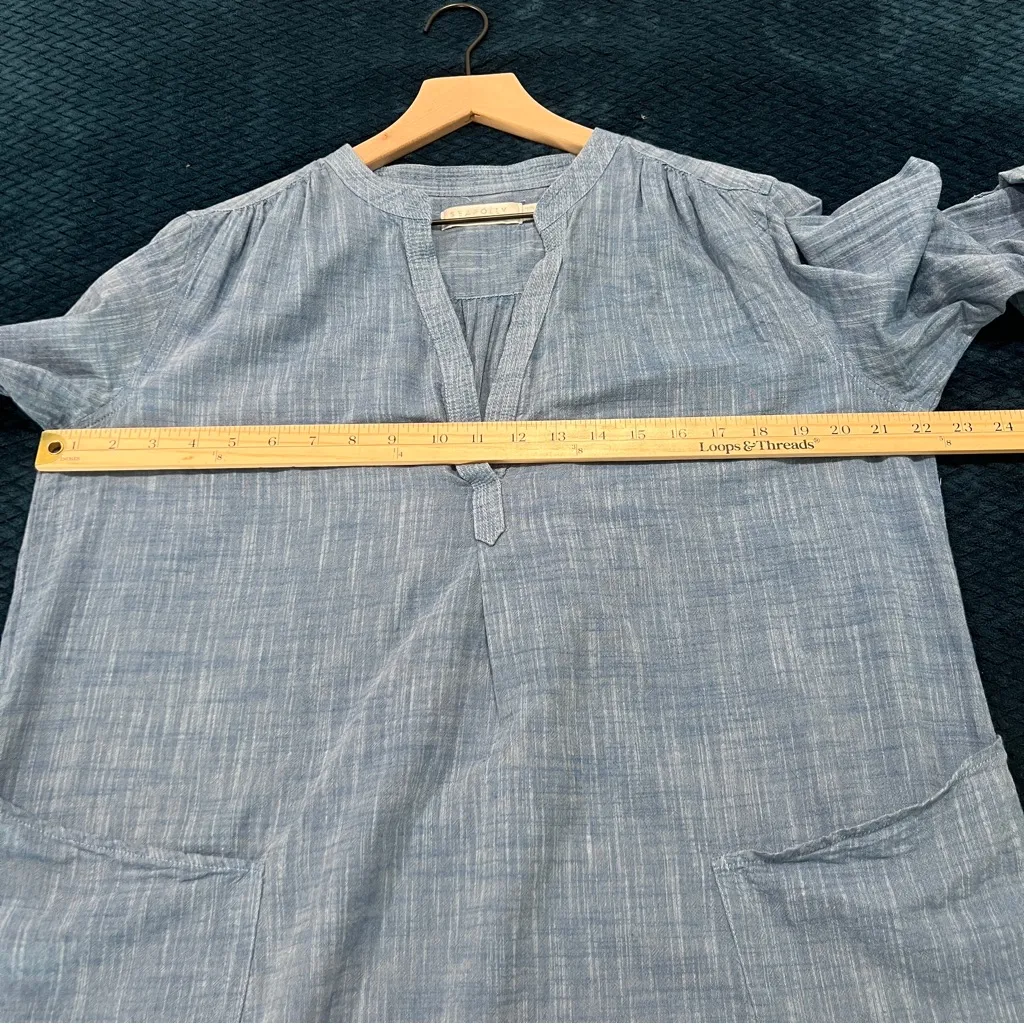 Seafolly Boyfriend Beach Shirt Blue Chambray Lightweight Roll Tab Sleeves V-Neck - Image 15