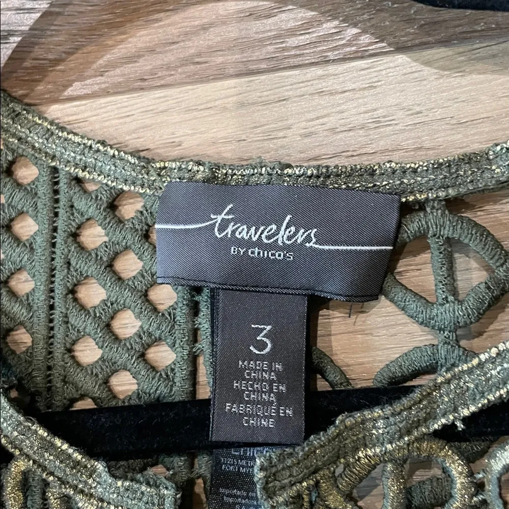 Chico's Travelers Cardigan, Sleeveless Top, Pants Size 3 - Green - 3 Piece Set - Image 13