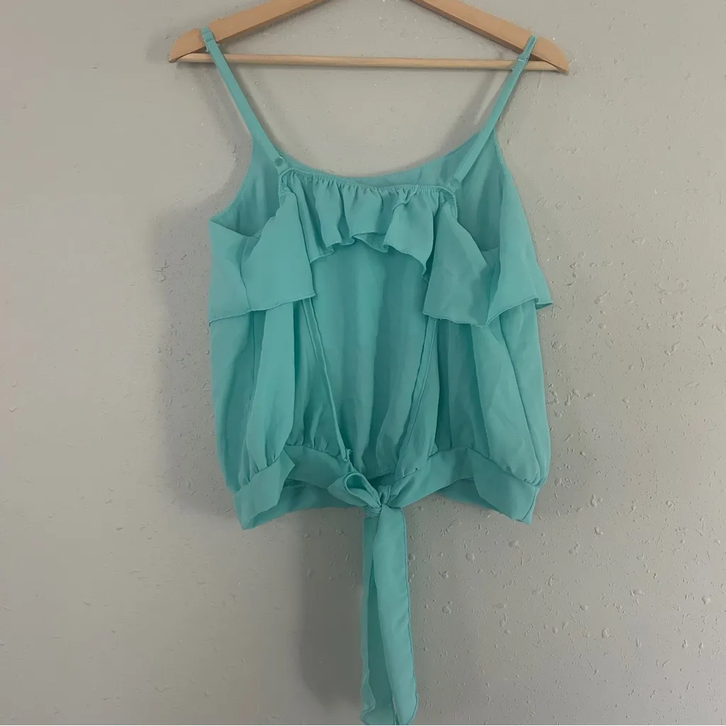 🦋 Charlotte Russe Teal Crop Top Cut Out Tie Back Summer Casual Y2K Lightweight - Image 2
