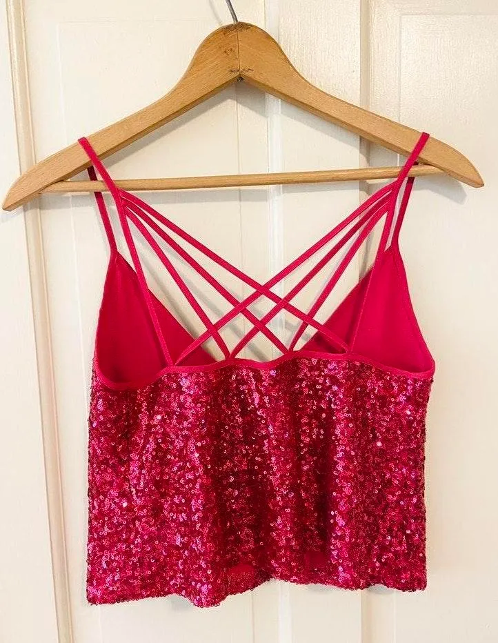 EXPRESS x Olivia culpo pink sequin party crop top - Image 3